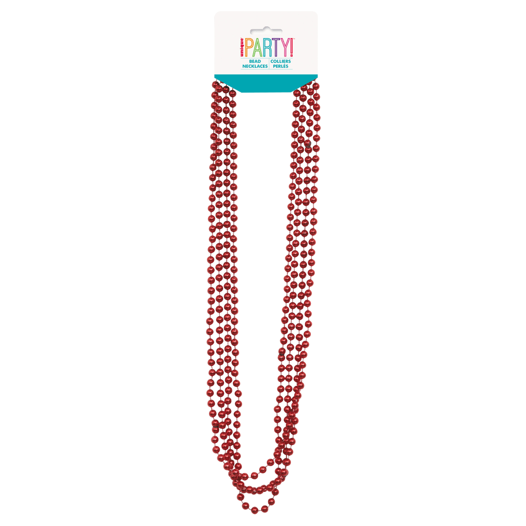 Red Metallic Bead Necklaces 32", 4ct