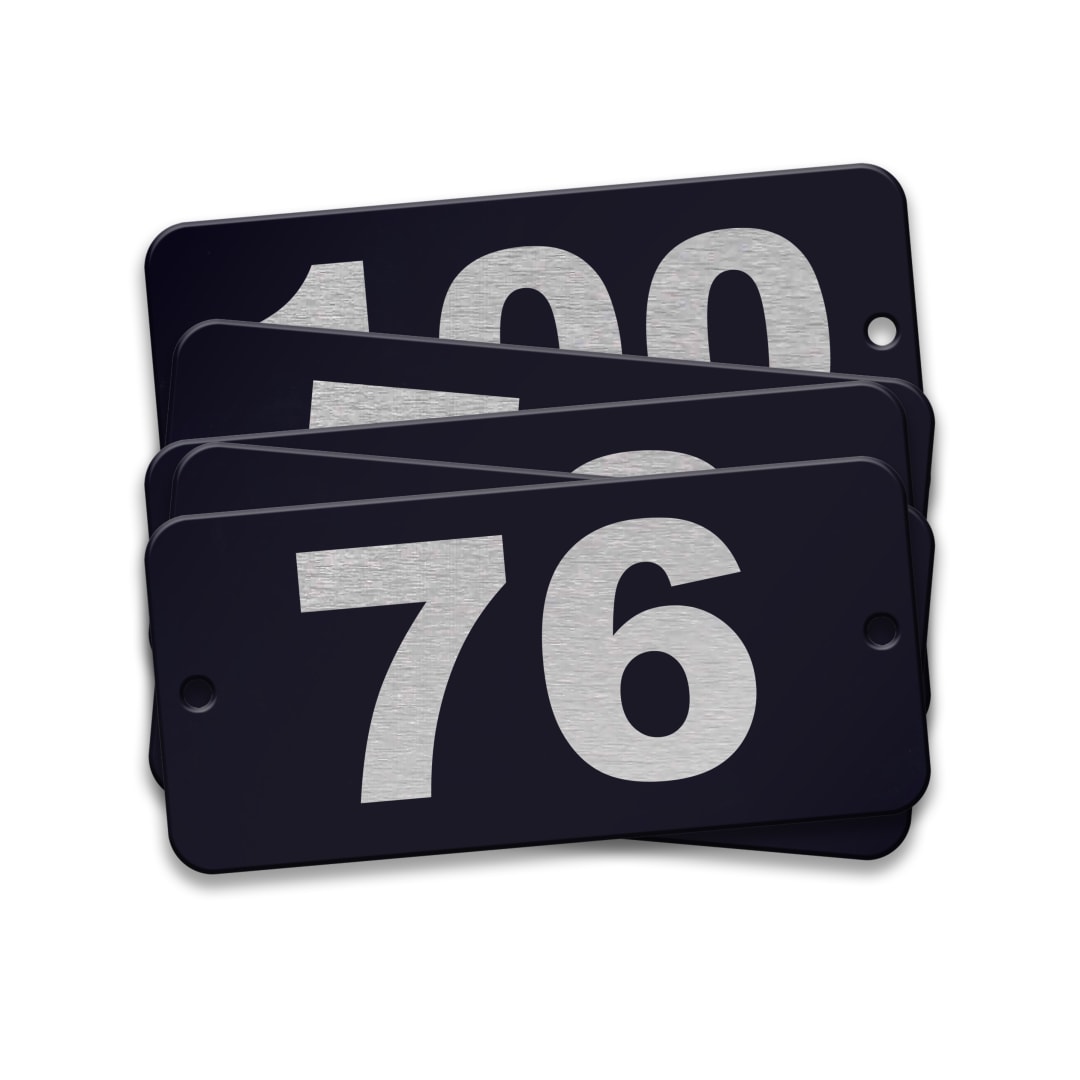 Pre-Marked Tag-Rectangle with Rounded Ends 76-100 1"x 2-1/8"  Anodized Aluminum Black 25 Pack