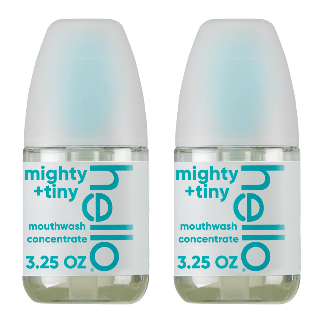 hello Mighty and Tiny Alcohol Free Mouthwash Concentrate, Clean Mint, 2 Pack, 3.25 Fl Oz Pump Bottles