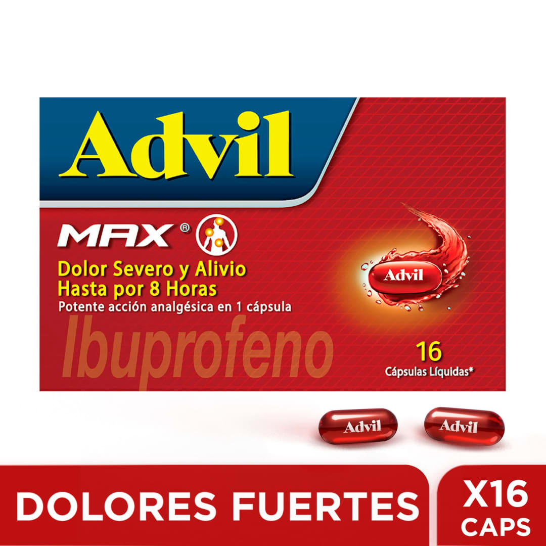 Advil Max Alivio De Los Dolores Asociados a La Inflamacion, IBUPROFENO, X 16 CAPS*​