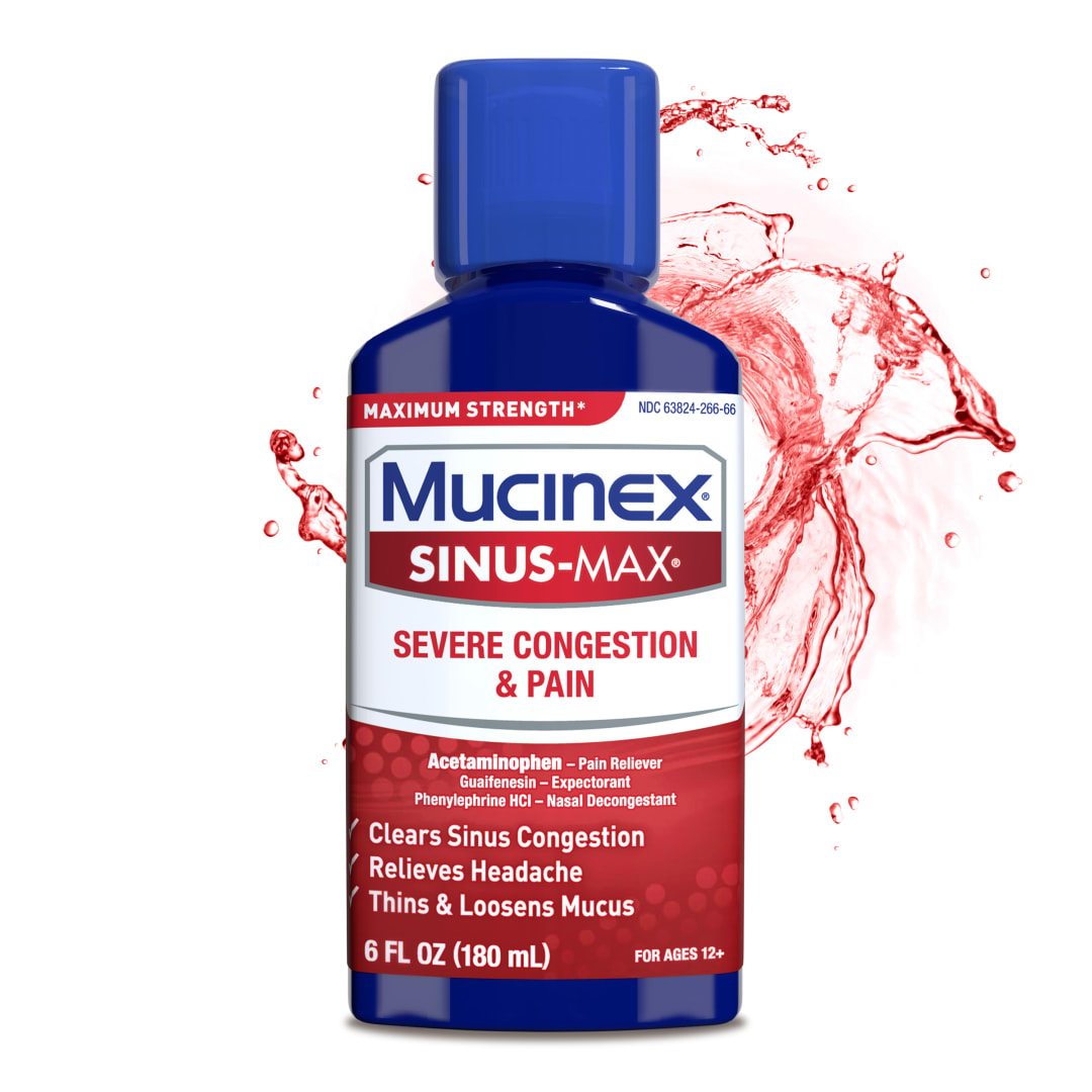 MUCINEX® SINUS-MAX® Adult Liquid - Max Strength Severe Congestion & Pain 6/6 oz.