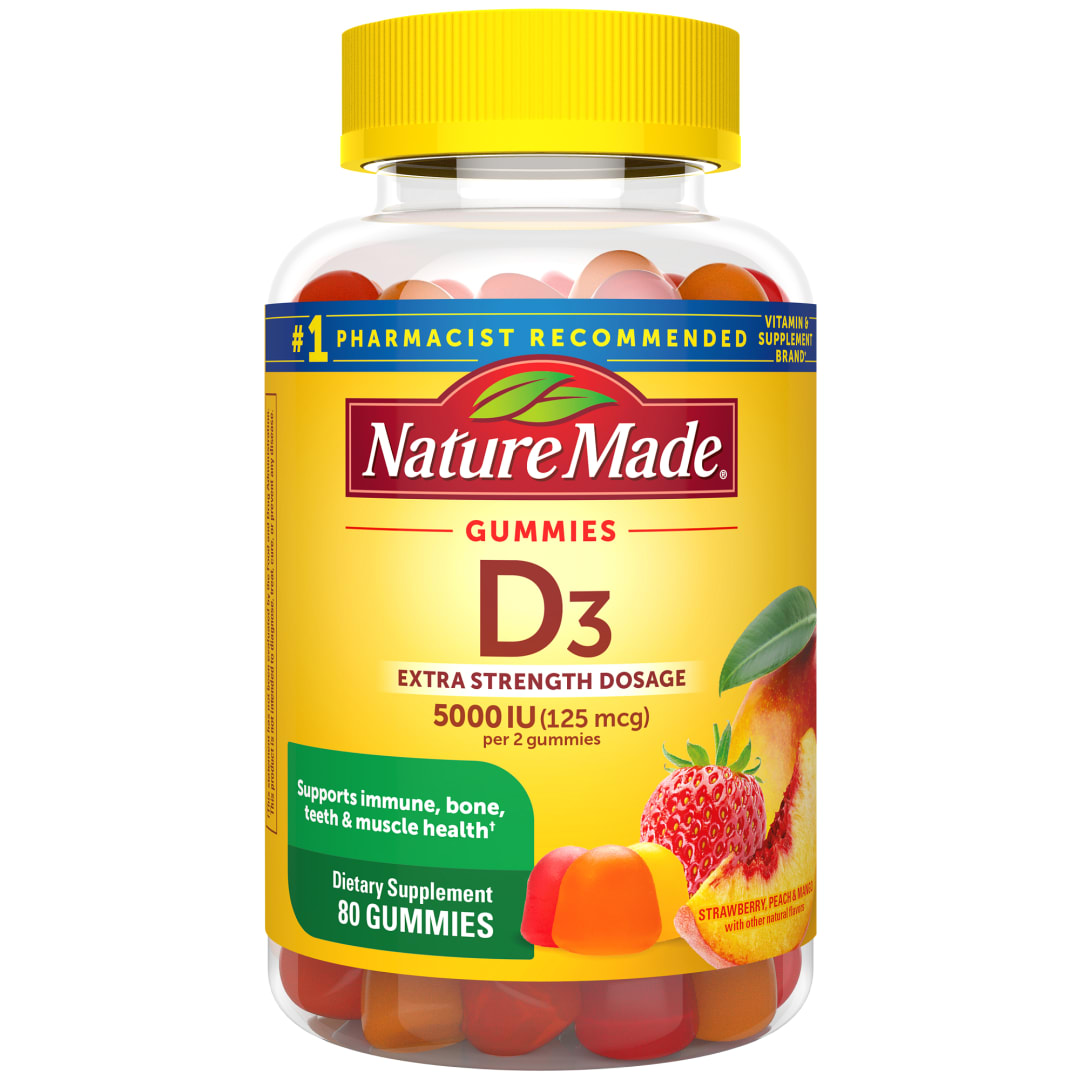 Nature Made Extra Strength Dosage Vitamin D3 Gummies 5000 IU (125 mcg) per Serving, 80 Count
