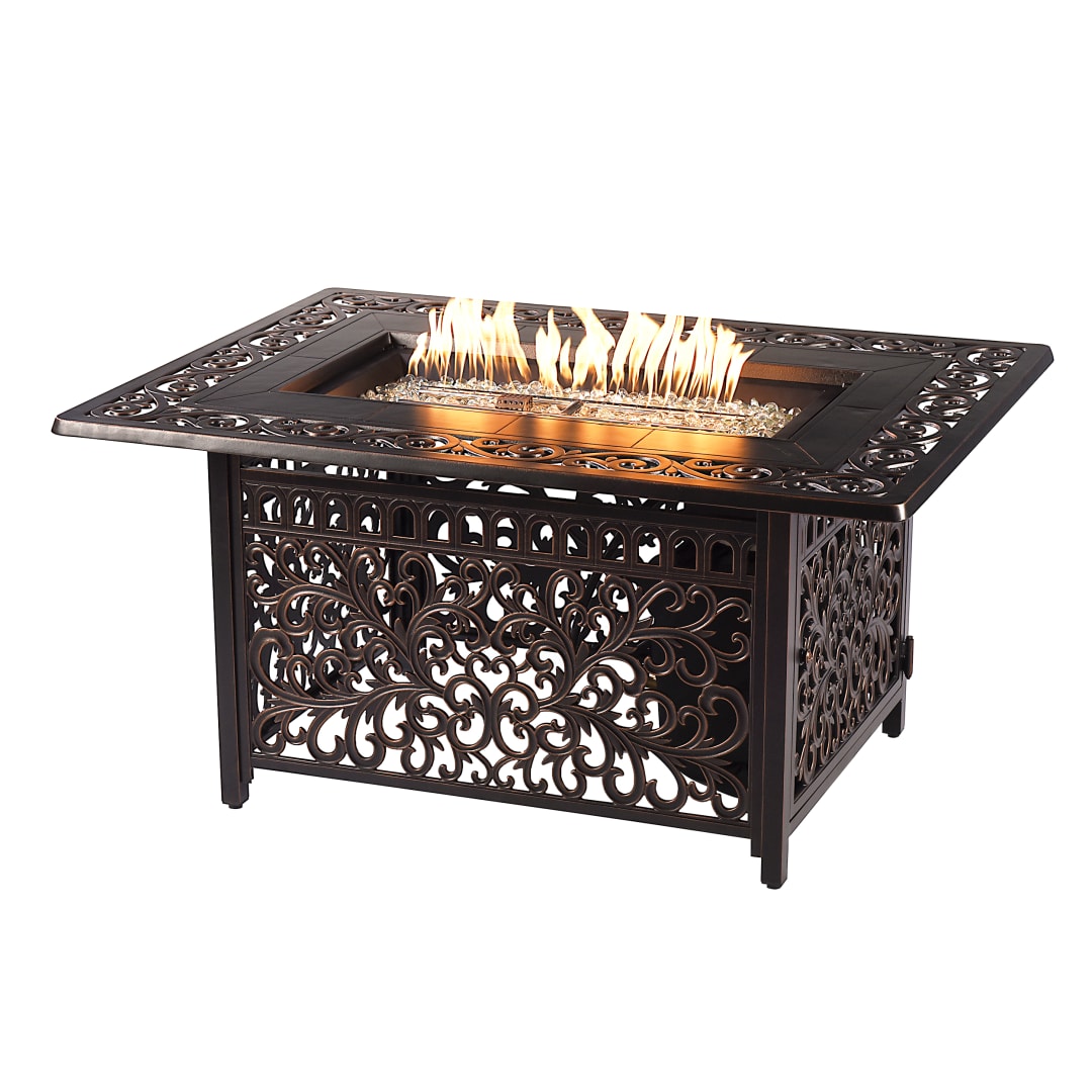 Aluminum Outdoor 48 in. Rectangular Propane Fire Table with Fire Beads, Lid and Two Fabric Covers in Antique Copper Finish