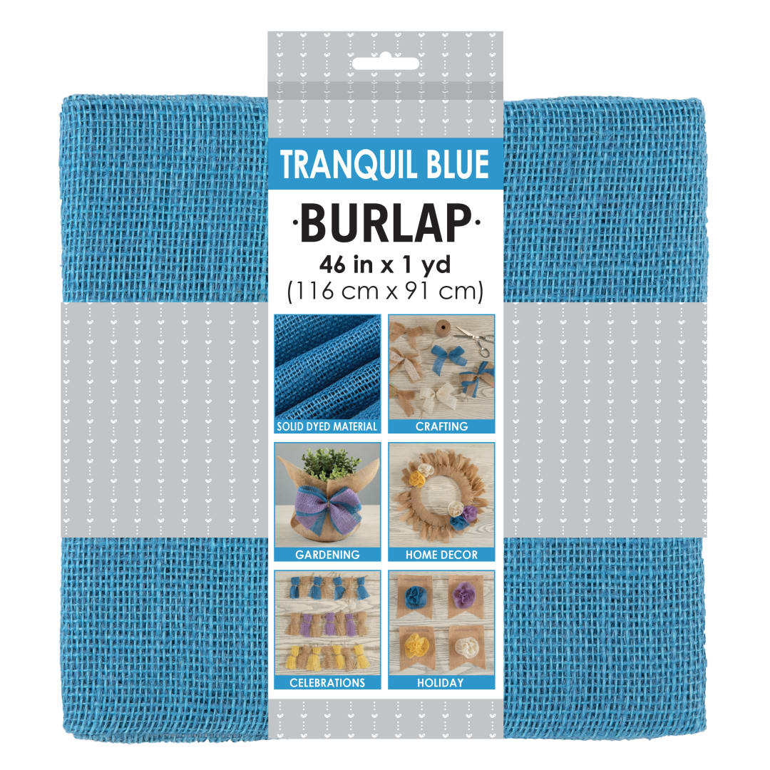 Allen Company Precut Natural Jute Burlap, Finished Edges, 46"W x 1-Yard, Tranquil Blue