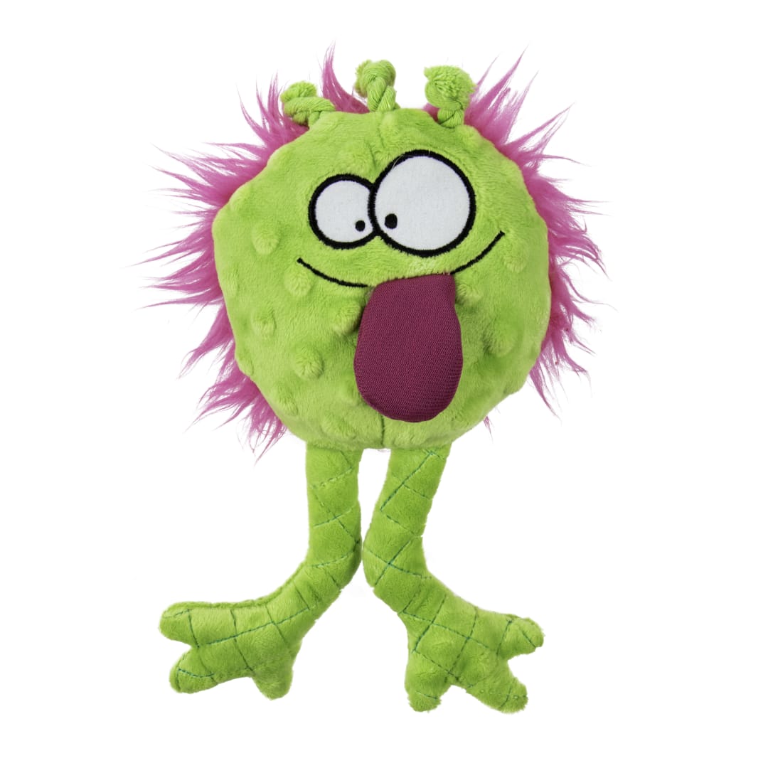 goDog PlayClean Germs Squeaky Plush Dog Toy with Odor-Eliminating Essential Oils With Chew Guard Technology, Lime, Small