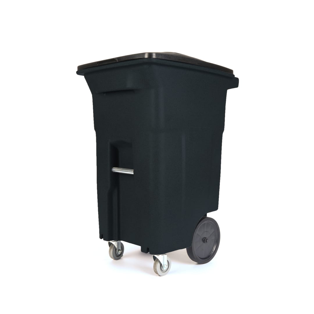 64 Gal. Blackstone Organics Trash Can with Wheels and Black Lid (2 caster wheels 2 stationary wheels)