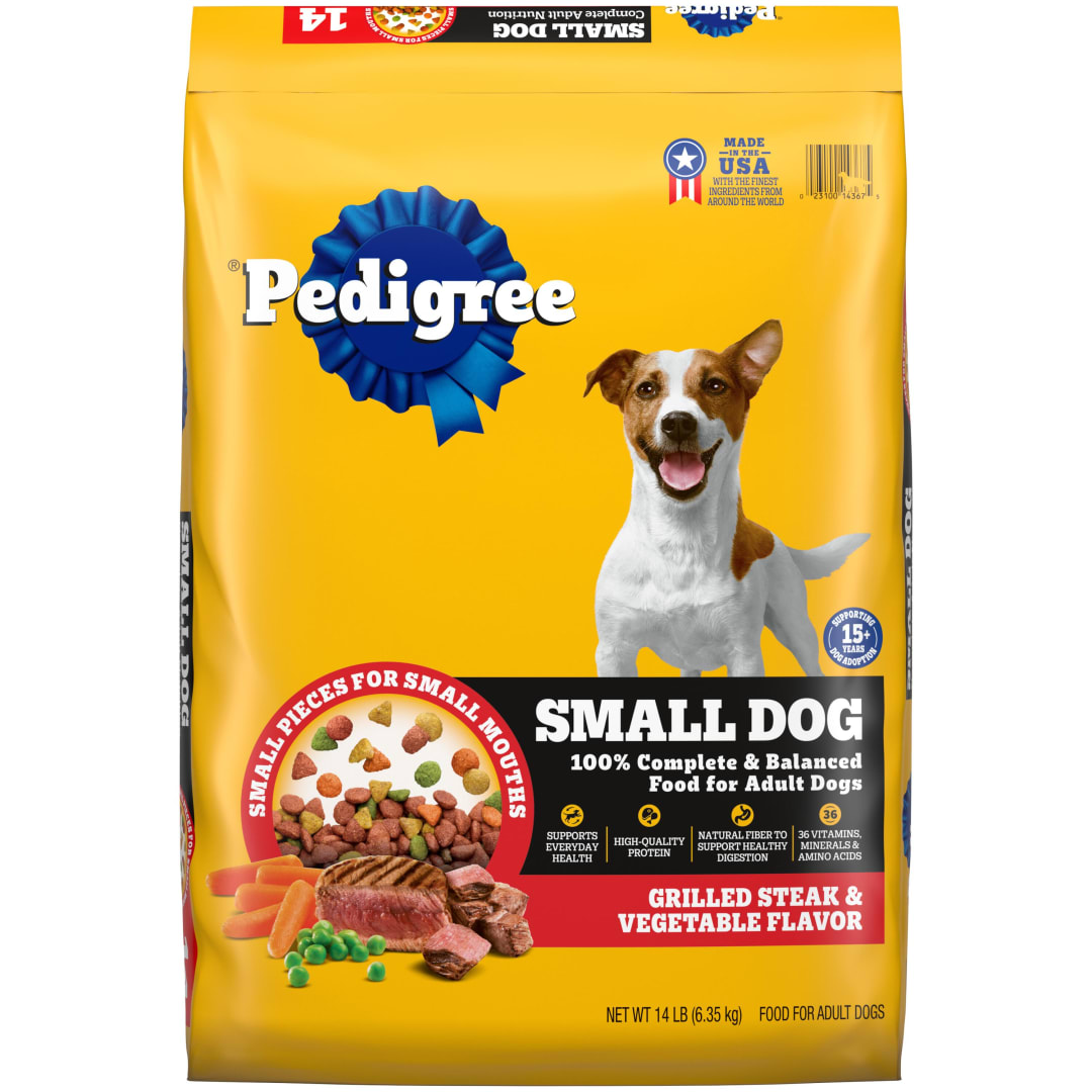 PEDIGREE Small Dog Complete Nutrition Small Breed Adult Dry Dog Food Grilled Steak and Vegetable Flavor Dog Kibble, 14 lb. Bag