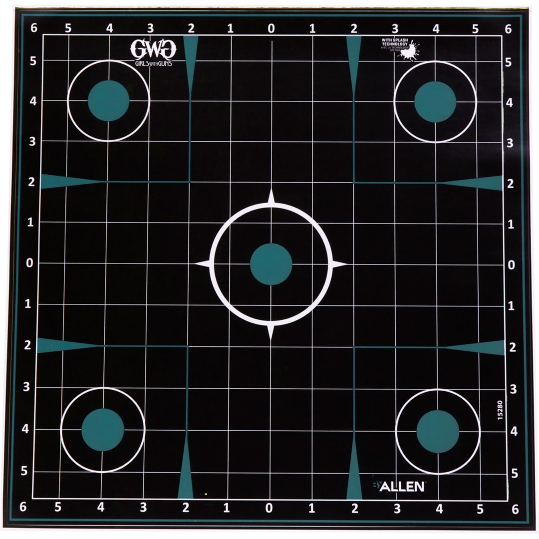 Girls With Guns® Adhesive Splash Reactive Paper Shooting Targets, Sight-In Grid, 12"W x 12"H, 5-Pack, Black/Teal