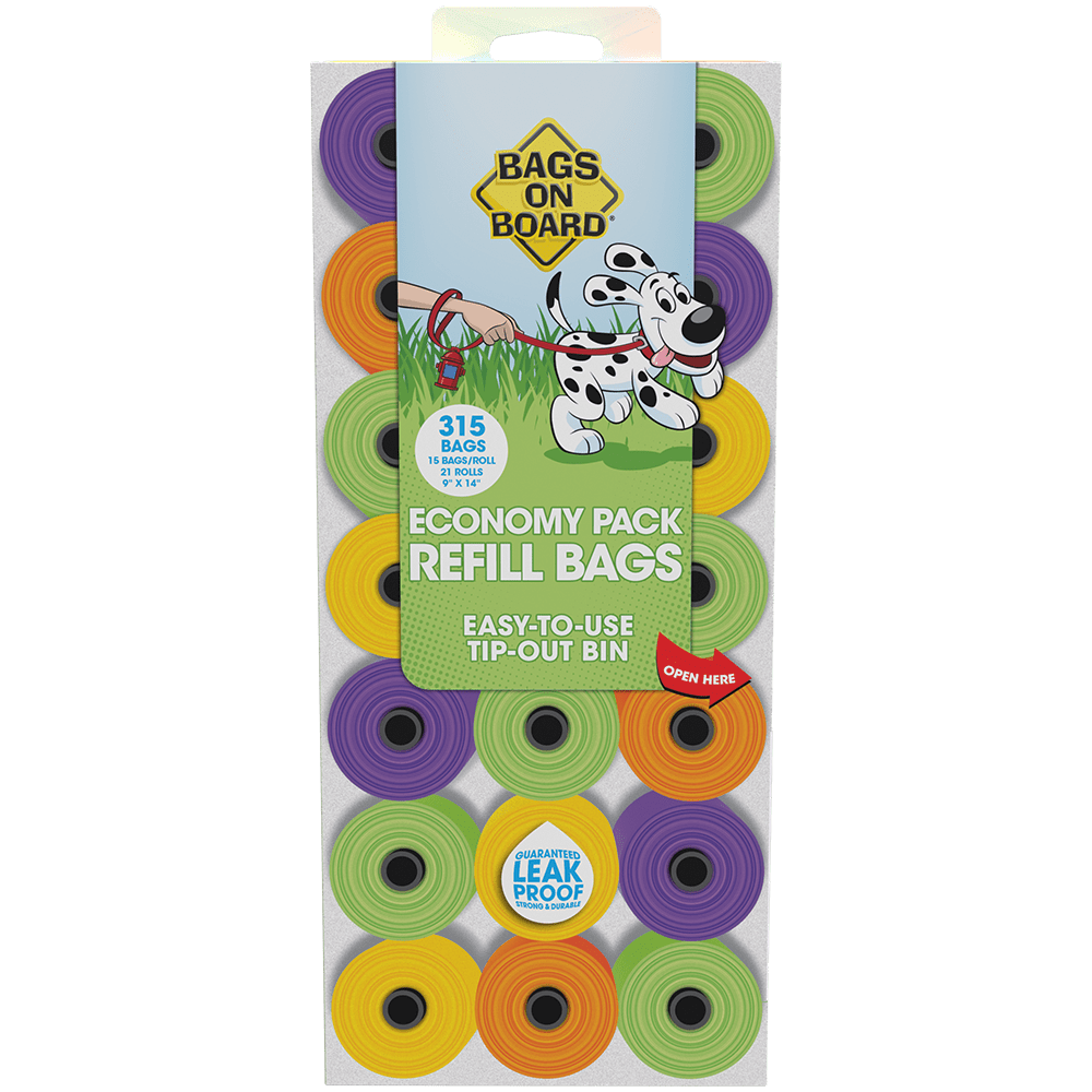 Bags On Board Dog Poop Bags | Strong, Leak Proof Dog Waste Bags | 9 x14 Inches, 315 Multi-Colored Bags