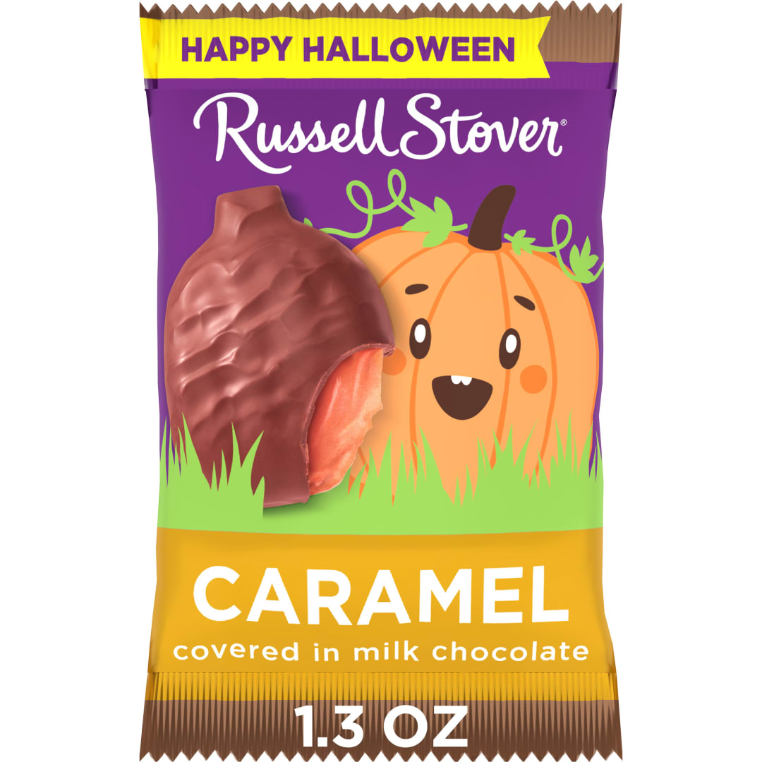 RUSSELL STOVER Halloween Milk Chocolate Caramel Candy Bar Pumpkin, 1.3 oz.