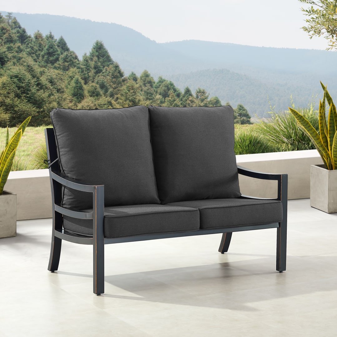 Black Aluminum Patio Deep Seating Loveseat with Cushions