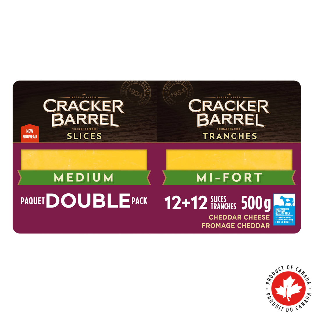 Cracker Barrel Medium Cheddar Cheese Slices, 500g