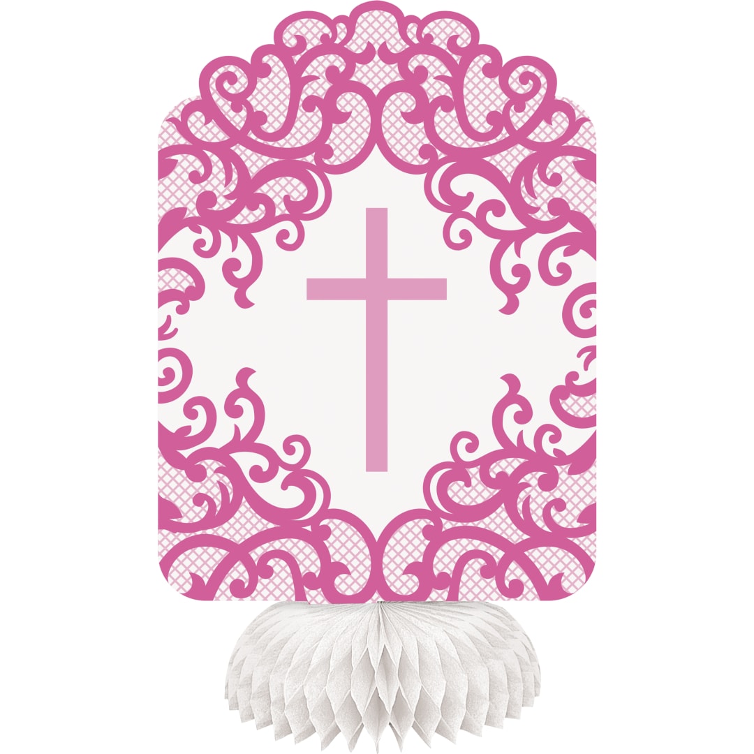 3 Fancy Pink Cross Honeycomb Decorations 8"H