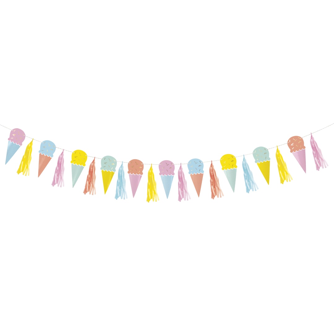 Pastel Ice Cream Garland with Tassels, 6 ft