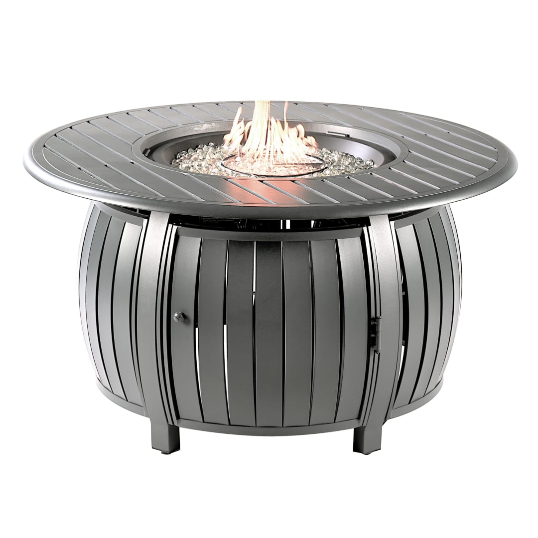 Round 44 in. x 44 in. Aluminum Propane Fire Pit Table with Glass Beads, Two Covers, Lid, 55,000 BTUs in Grey Finish