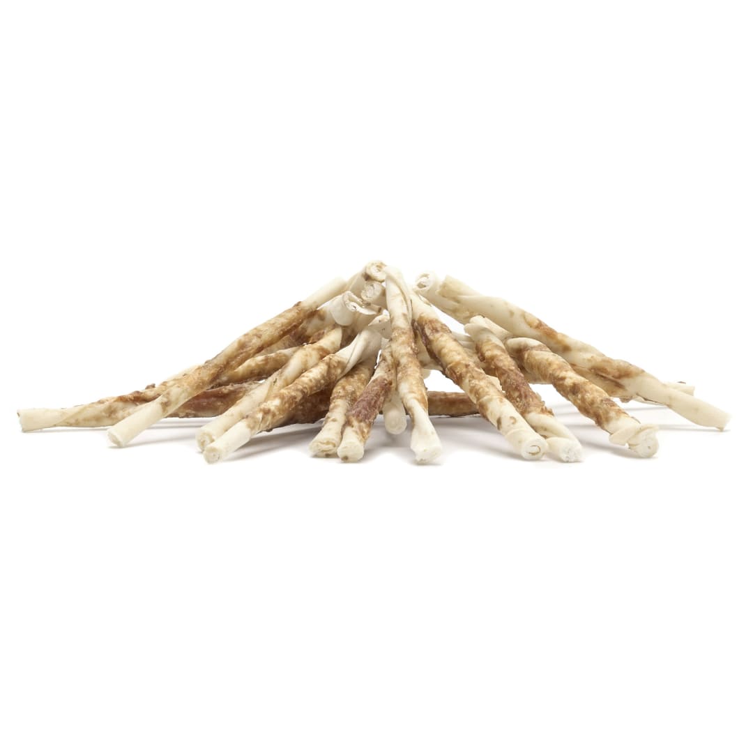 Treatly Combo Chews Beefhide Twist Sticks with Meat Wrap Dog Chew Treats, Pork Meat, 20 Pack