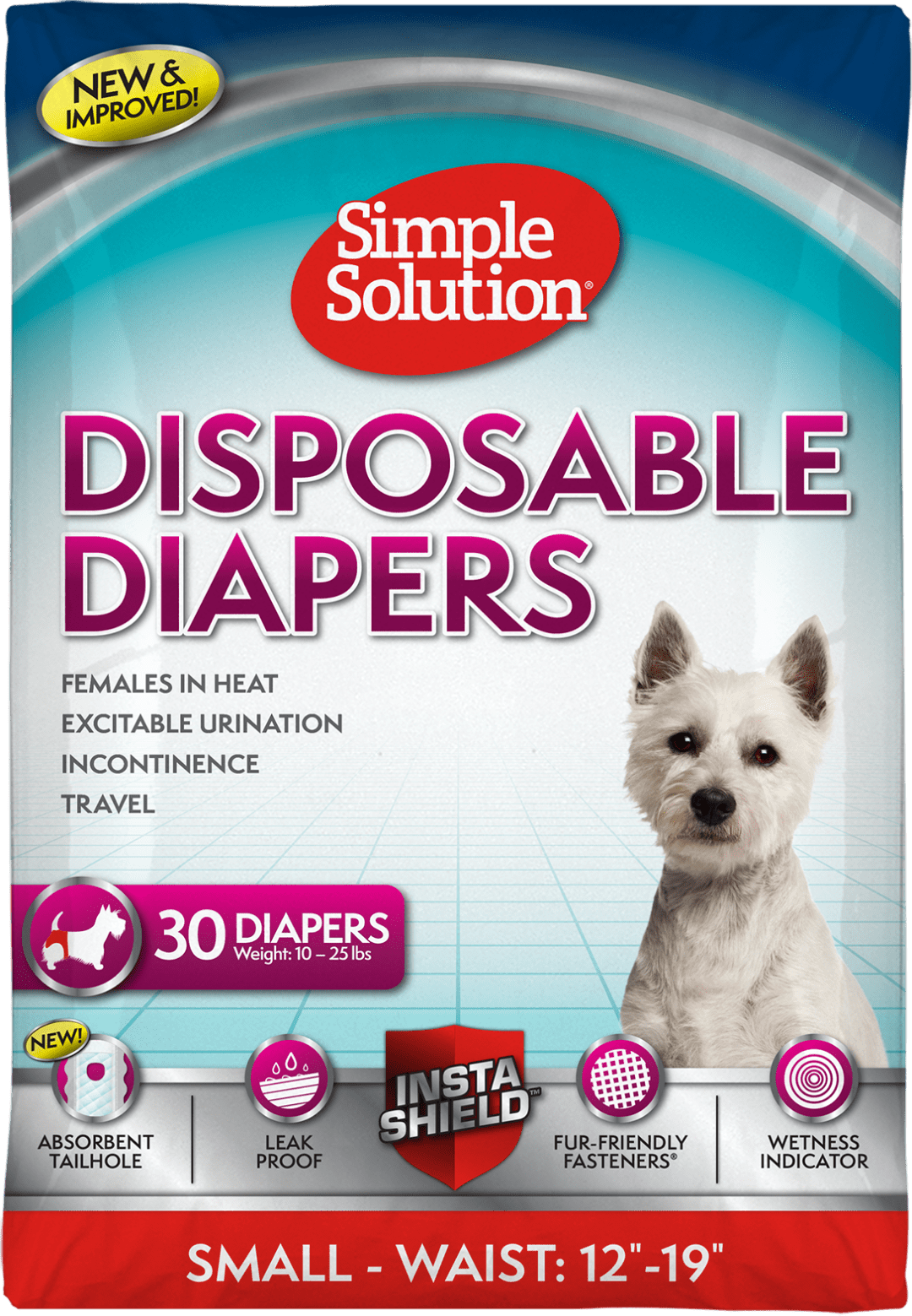 Simple Solution Disposable Dog Diapers for Female Dogs | Super Absorbent Leak-Proof Fit | Females In Heat, Excitable Urination, Incontinence, or Puppy Training | Small | 30 Count