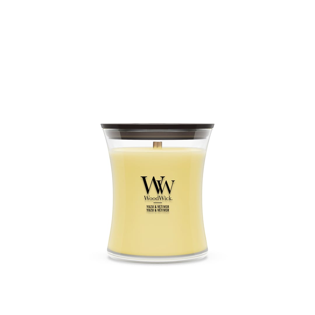WoodWick Vela perfumada | Vela de tamaño mediano en forma de reloj de arena | Yuzu & Vetiver | Regalos perfectos para mujeres