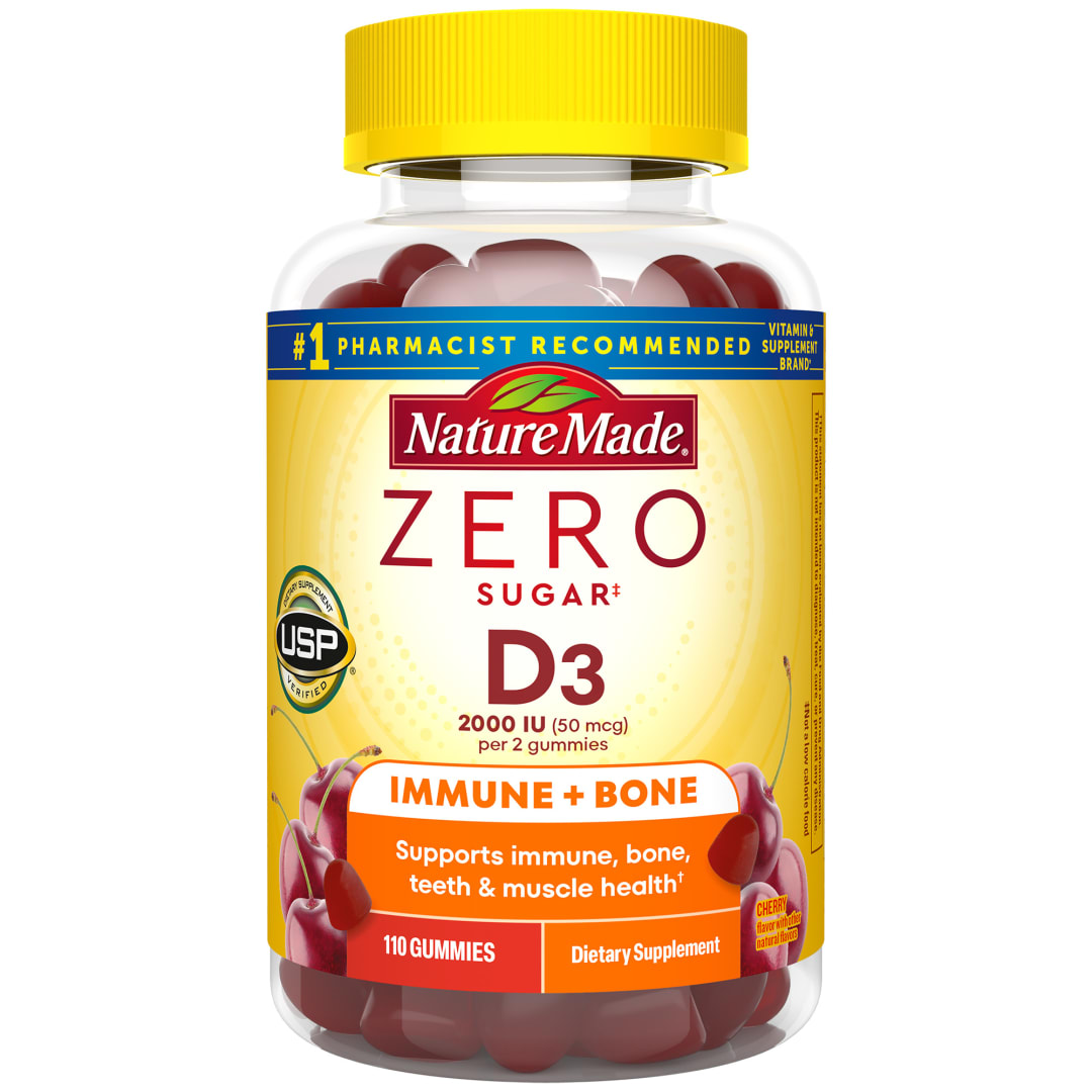 Nature Made Zero Sugar Vitamin D3 2000 IU (50mcg) per Serving Gummies, USP Verified - Cherry Flavor - 110ct
