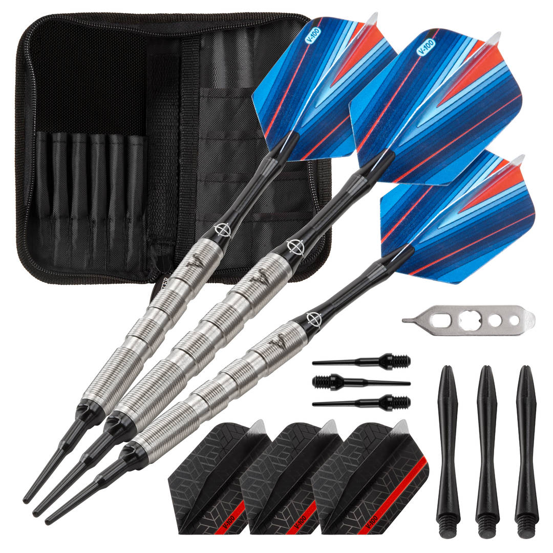 Viper Sidewinder Tungsten Soft Tip Darts Ringed Barrel 18 Grams and Casemaster Deluxe Black Nylon Dart Case