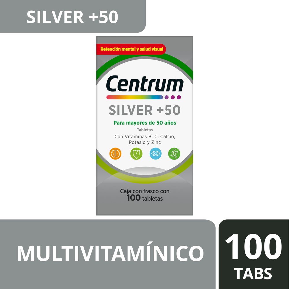 Centrum Silver Adultos +50 Multivitamínico 100 Tabletas