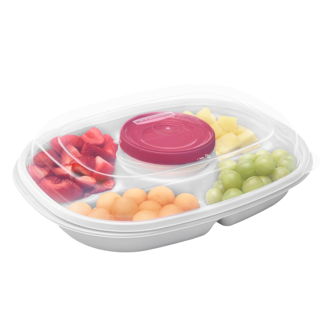 Rubbermaid Special-Edition Americana White Party Platter With 2-Cup Twist & Seal Container, Dishwasher-Safe, BPA-Free Serving Tray and Container