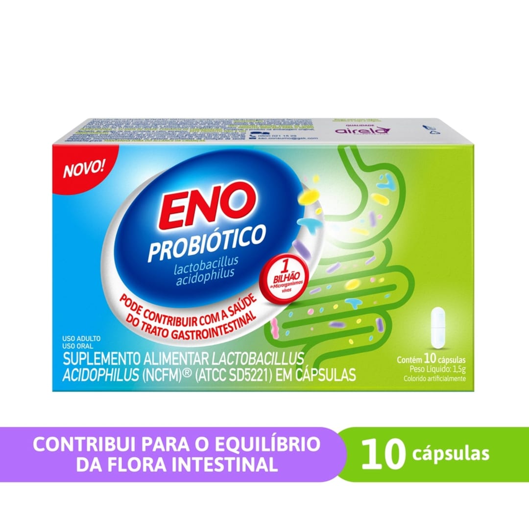 Eno Probiótico Suplemento Alimentar para Saúde Gastrointestinal com 10 cápsulas.