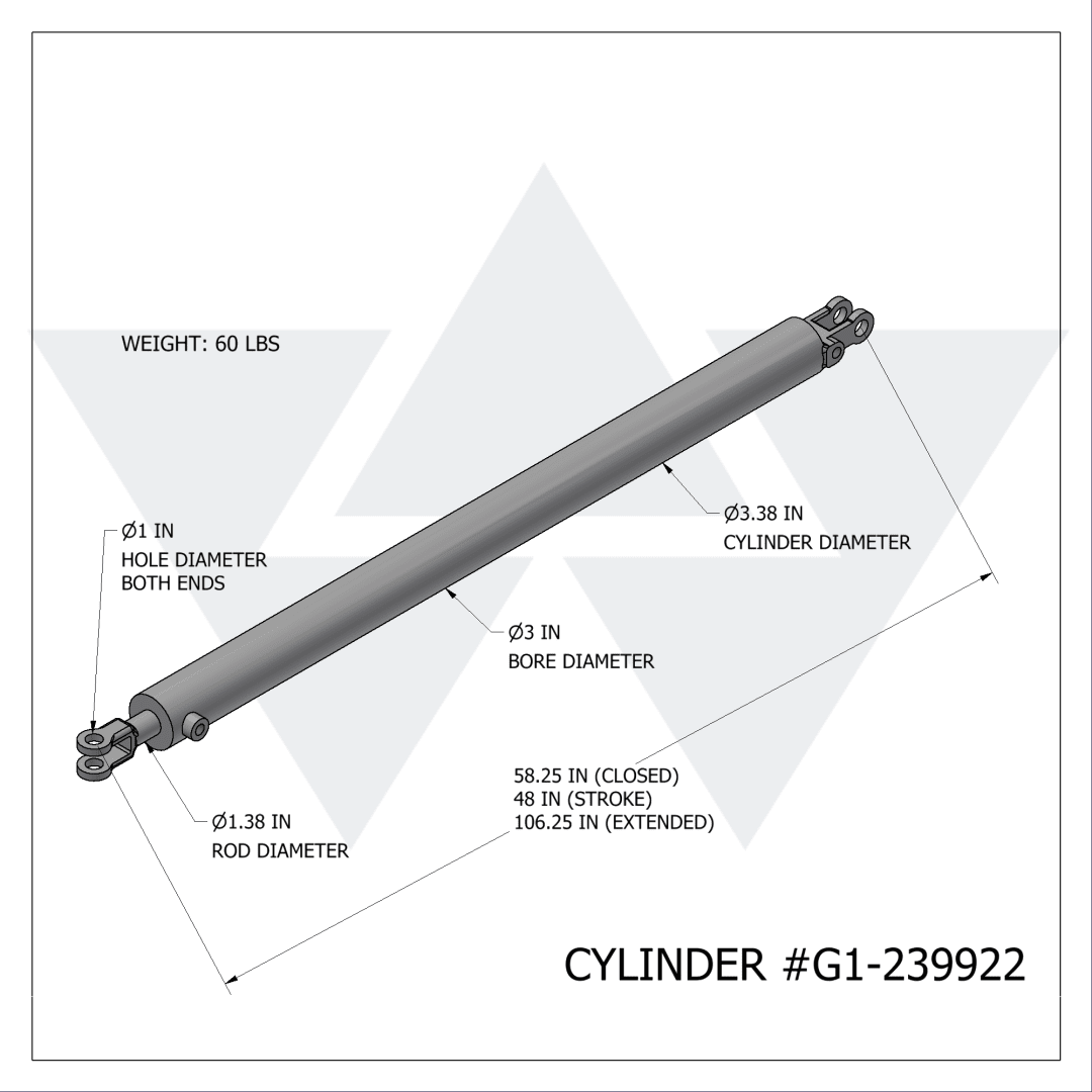 Galbreath™ Double Acting Cylinder 3X1.5R X 48 Tail