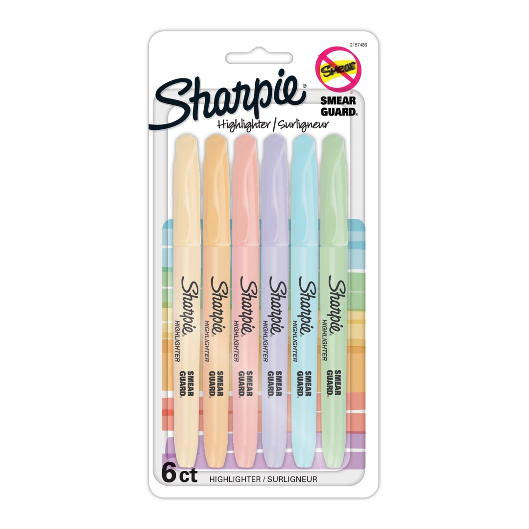 Sharpie Pocket Highlighters, Narrow Chisel Tip, Mild Pastel Colours, 6 Count