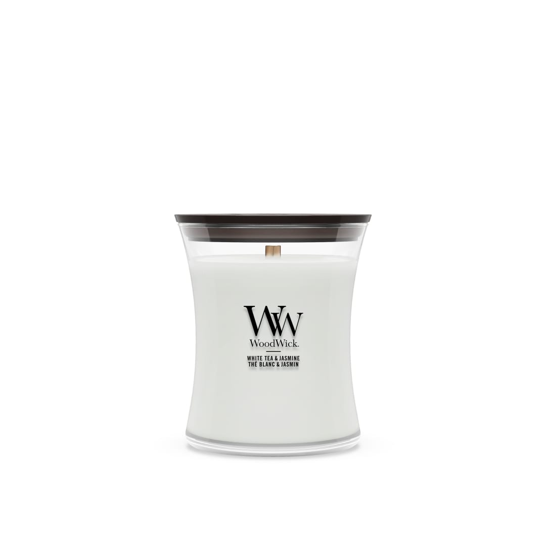 WoodWick | Vela mediana | Té blanco y jazmín | Gran regalo para mujeres