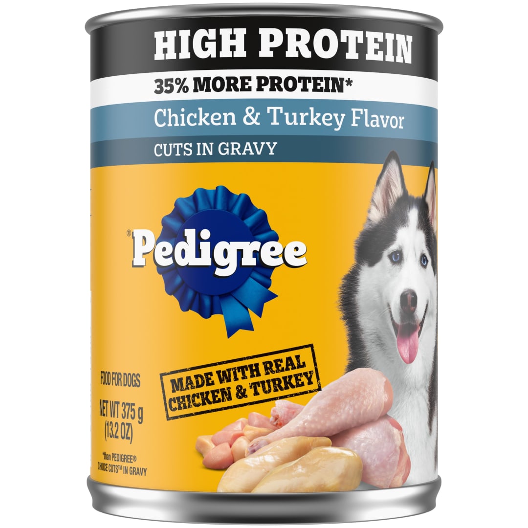 PEDIGREE High Protein Adult Canned Wet Dog Food, Chicken & Turkey Flavor in Gravy, (12) 13.2 oz. Cans