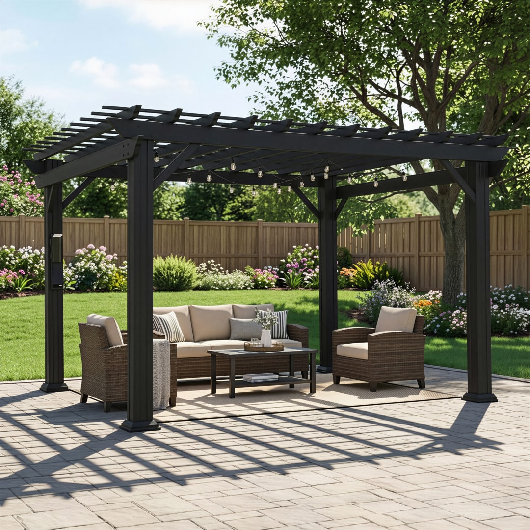Stratford Pergola Black-12x10