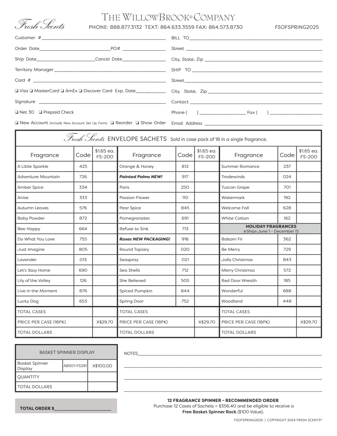 FS Order Form Spring 2025 | Willowbrook - Independent
