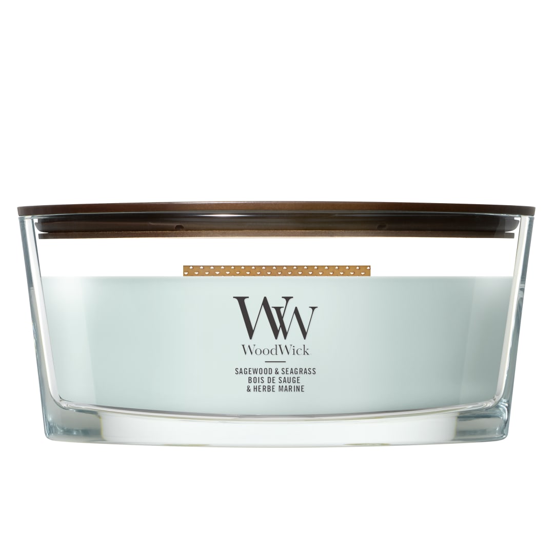 WoodWick Vela perfumada | Vela elíptica | Sagewood & Seagrass | Regalos perfectos para mujeres
