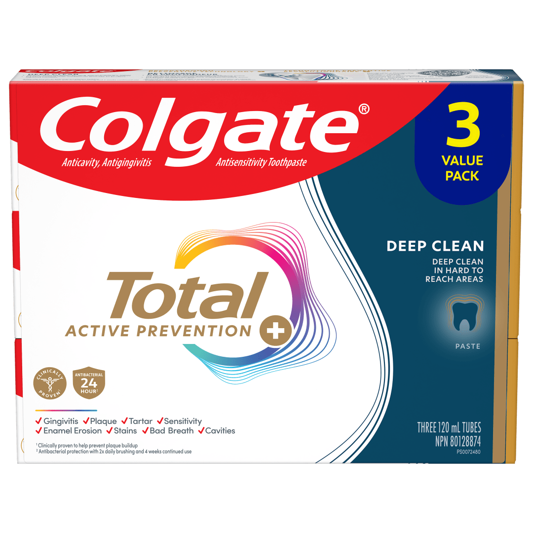 Colgate Total Active Prevention Plus Deep Clean Toothpaste, Mint, 3 Pack, 120 mL