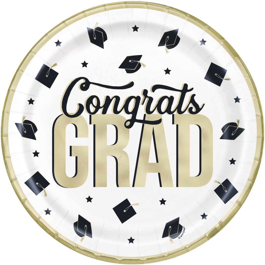 Classy Graduation "Congrats Grad" Round 9" Dinner Plates, 8ct - Foil Board
