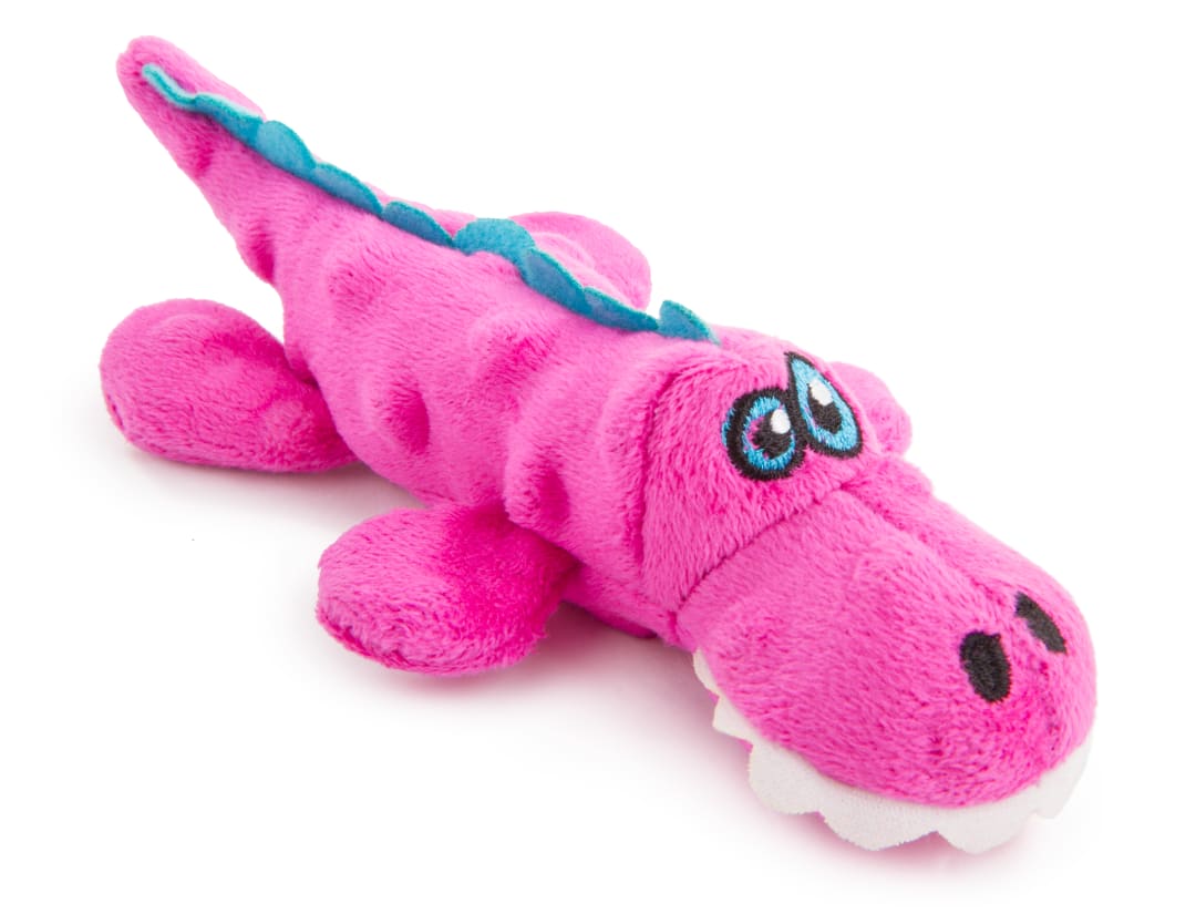 goDog Gators Squeaky Dog Toy, Plush with Chew Guard Technology, Pink, Mini