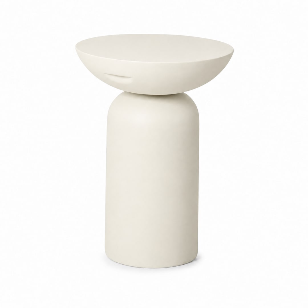 Modern Indoor/Outdoor 25.6 in. Round Poly-Fiber Pedestal End Table in Matte White