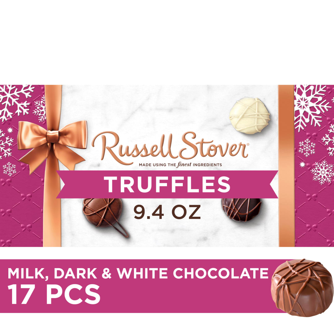 RUSSELL STOVER Christmas Truffles in Milk, Dark & White Chocolate Candy Gift Box, 9.4 oz.
