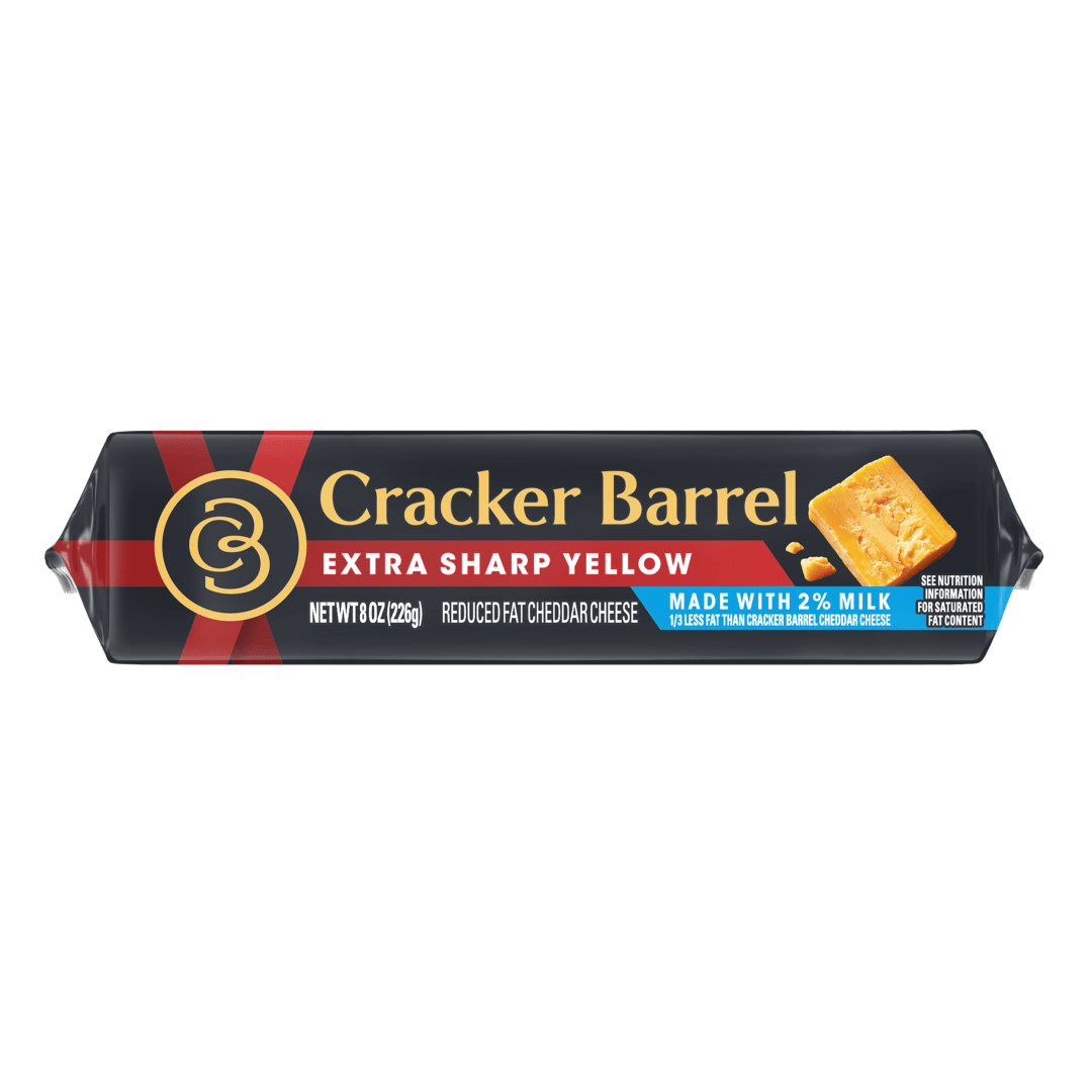 Cracker Barrel Reduced Fat Extra Sharp Yellow Cheddar Cheese, 8 oz Block