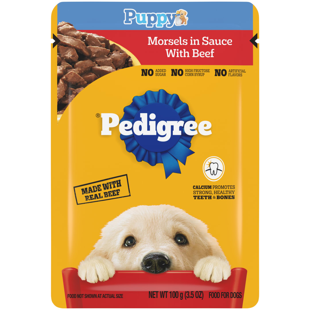 Pedigree Puppy Wet Dog Food Morsels in Sauce with Beef, 3.5 oz. Pouch