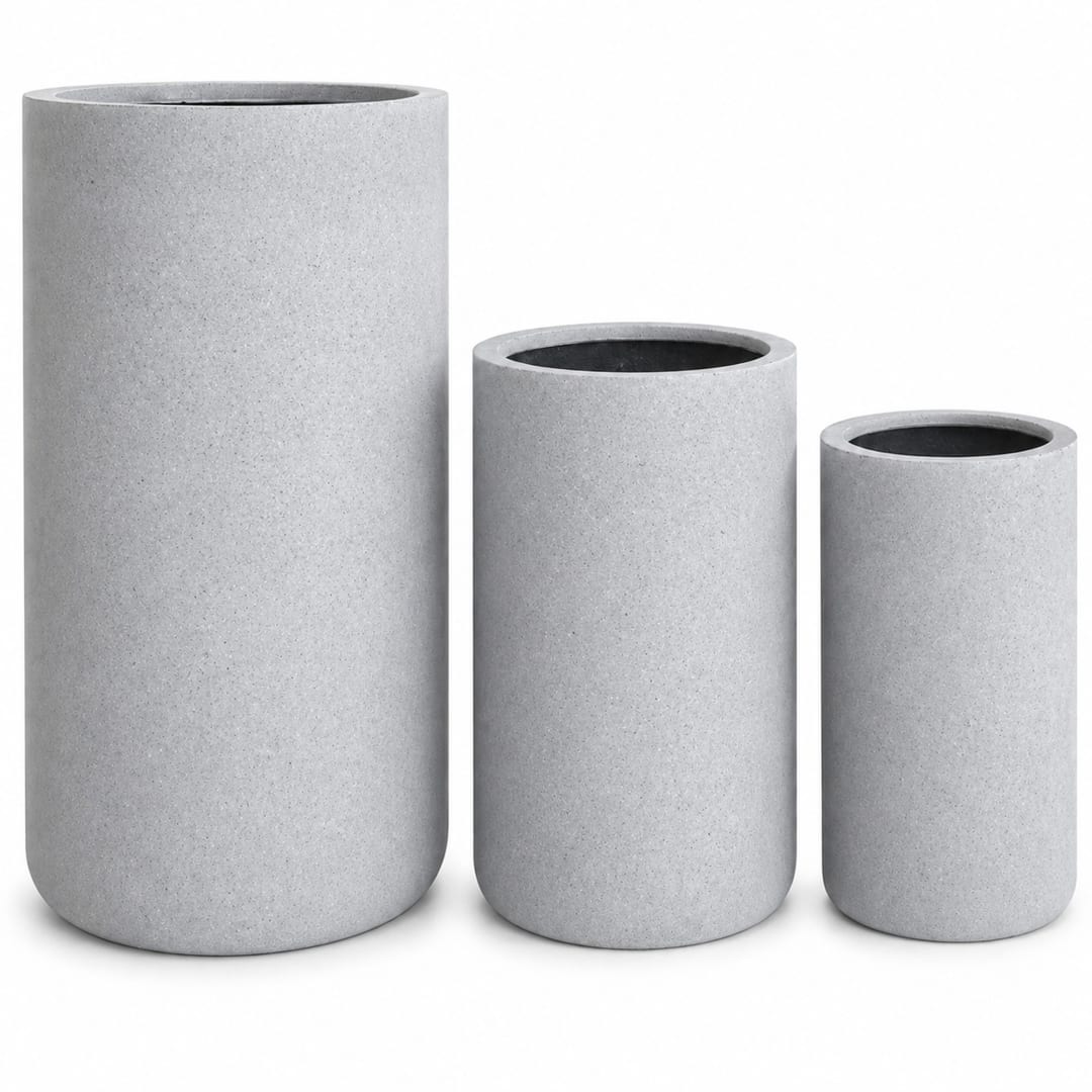 Set of 3 Tall Cylinder Polystone Indoor/Outdoor Planters, Gray
