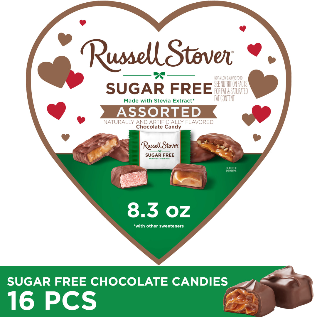 RUSSELL STOVER Valentine's Day Sugar Free Assorted Chocolate Candy Heart Gift Box, 8.3 oz.
