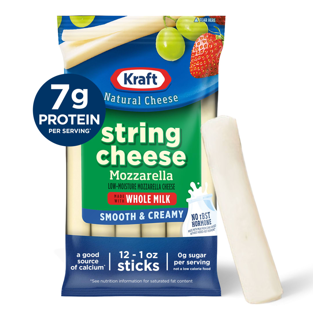 Kraft Creamy String Cheese Mozzarella Cheese Snacks with Whole Milk, 12 ct Sticks