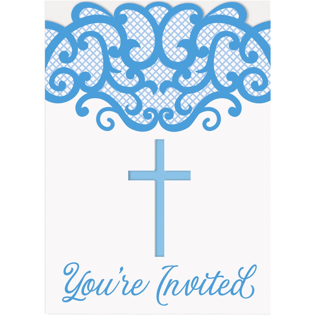 Fancy Blue Cross Invitations, 8ct