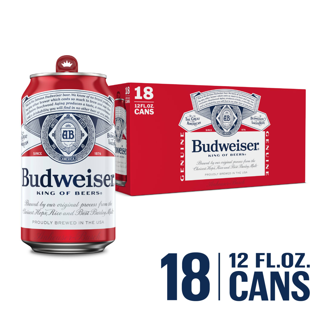 Budweiser Beer, 18 Pack Beer, 12 FL OZ Cans