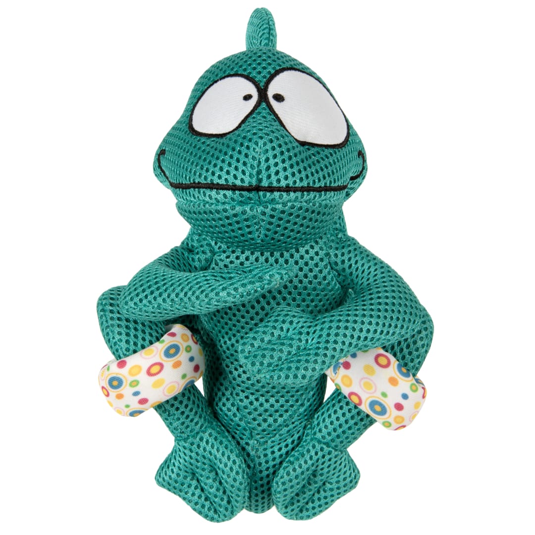 goDog Double Chew Guard Technology Chameleon Squeaky Plush Dog Toy, Teal, Medium