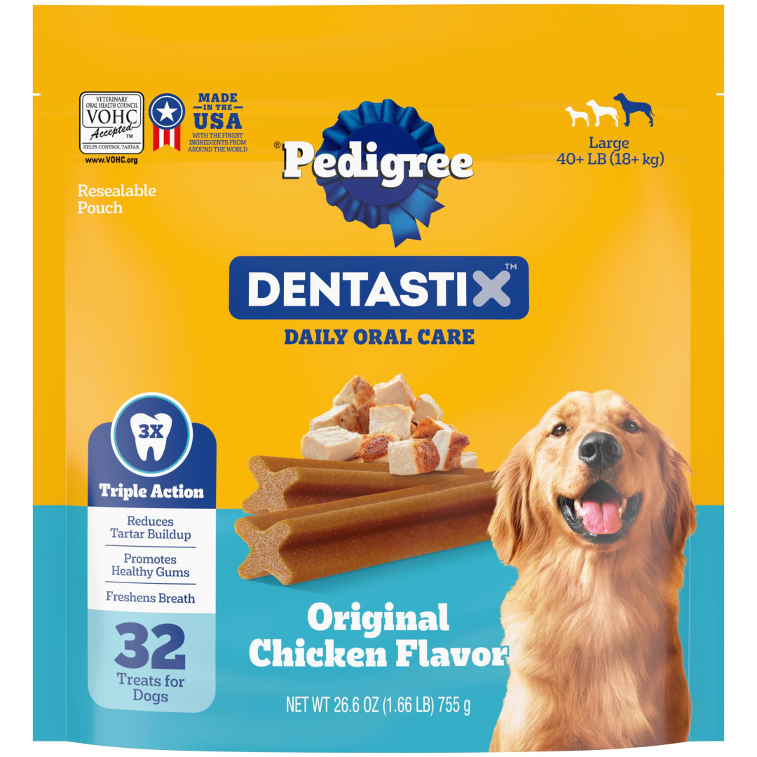 PEDIGREE DENTASTIX Large Dog Dental Treats Original Flavor Dental Bones, 1.66 lb. Pack (32 Treats)