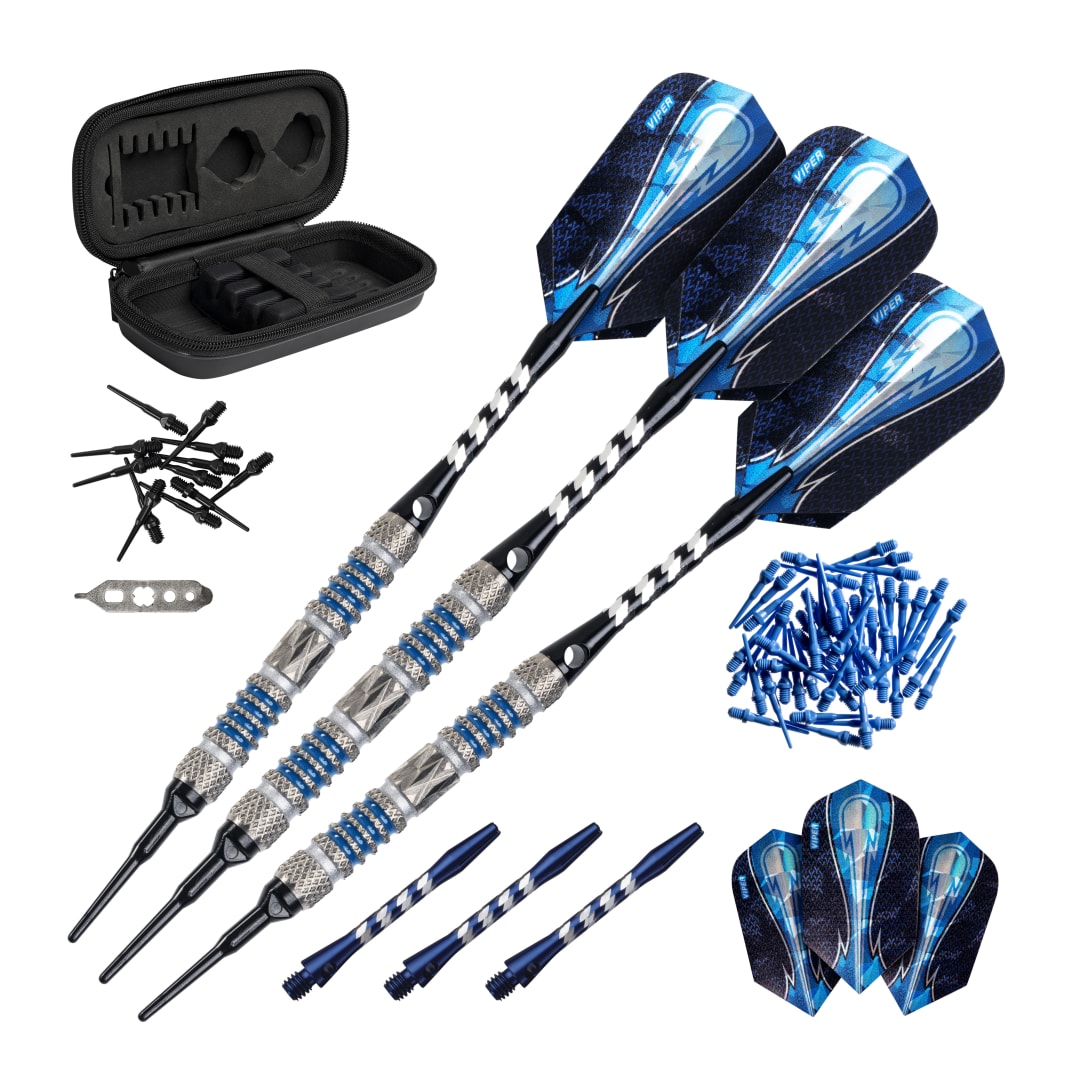 Viper Astro 80% Tungsten Soft Tip Darts, Blue Accessory Set with Case