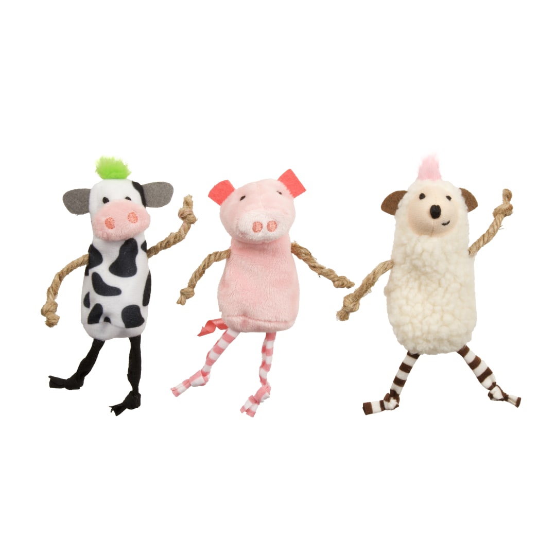 SmartyKat Farm Friends Refillable Catnip Cat Toys, Set of 3, Plush Mouse Toy with Catnip Tube